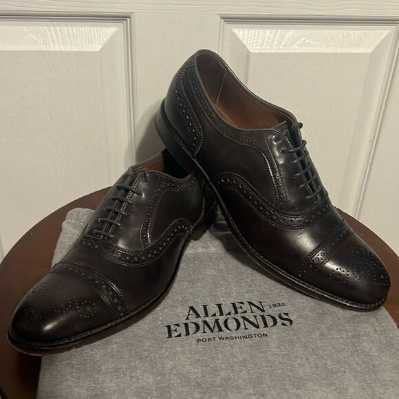 🔥🔥 ALLEN EDMONDS "Strand" Cap-Toe Oxford Dress Shoes Size 9.5 B - Carbon Gray - Picture 1 of 16
